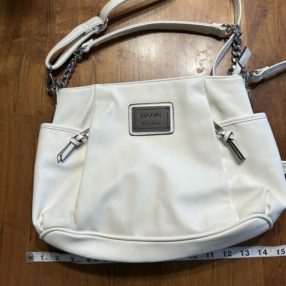 Nichole by Nichole Miller White Textured Shoulder Bag with Adjustable Strap